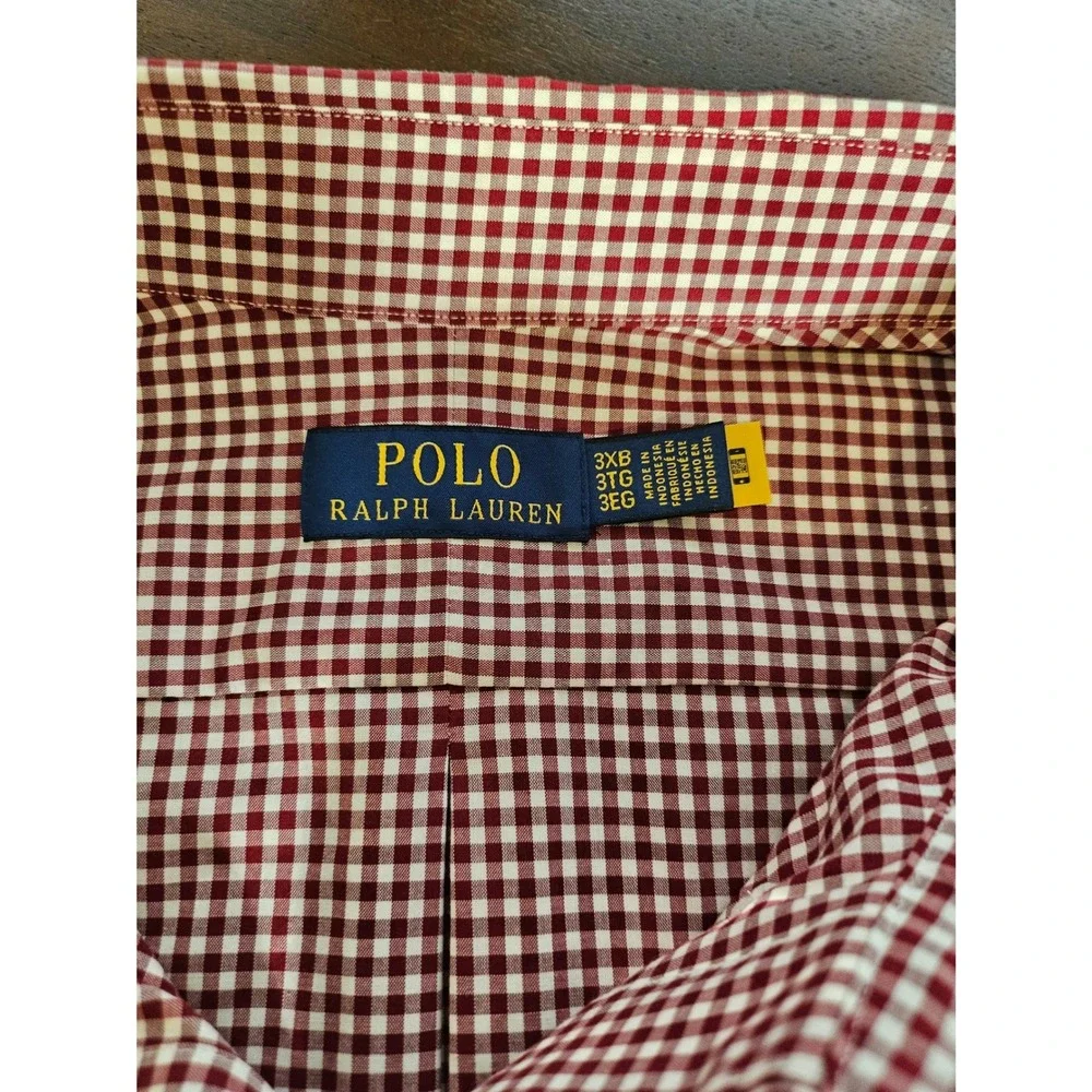Polo Ralph Lauren Button Down Men 3XB Burgundy Gingham Stretch Long Sleeve Shirt - Picture 4 of 10